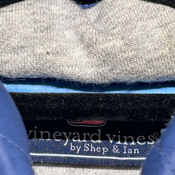 Vineyard Vines Pullover - Size S - Quilted Shoulders, Hidden Hood, Gray/Blue - Picture 7 of 10